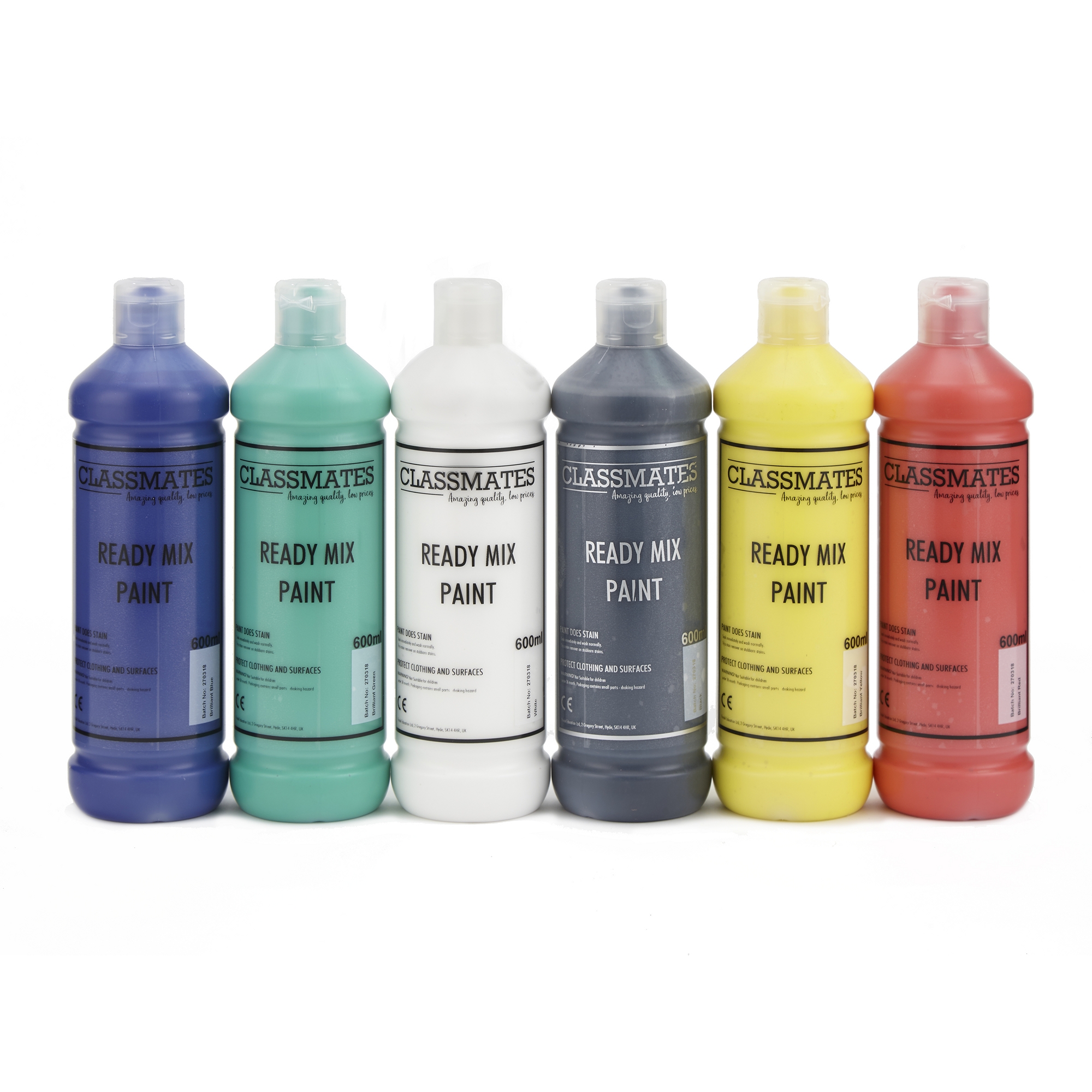 Classmates Ready Mixed Paint in Assorted - Pack of 6 - 600ml Bottle